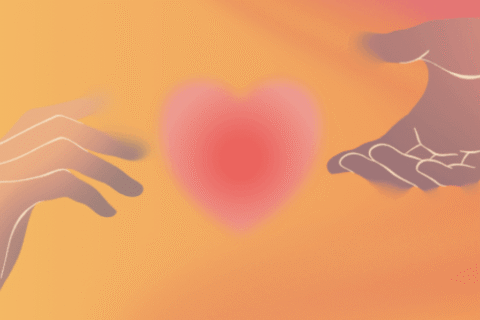 Boys from a New Era graphic - orange background, pink heart and two hands